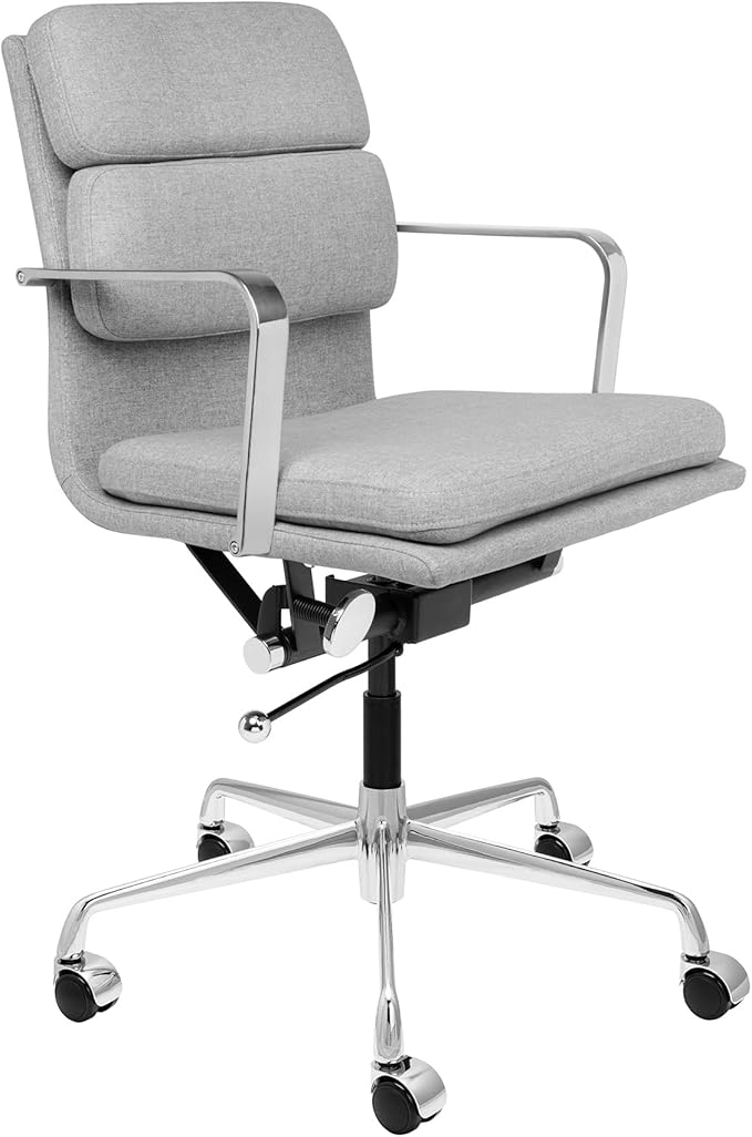 Laura Davidson Furniture SOHO II Padded Management Office Chair - Mid Back Desk Chair with Arm Rest, Swivel & Cushion Availability, Made of Poly-Cotton Fabric, Grey Fabric, Computer Chair-DeskLoop Office