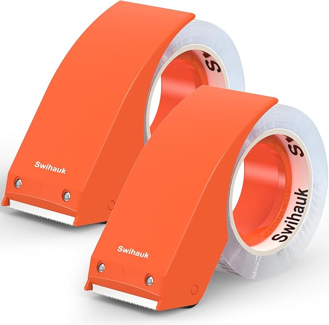 Swihauk 1.88 in x 66.6 YDs Heavy Duty Packing Tape with Dispenser, Strong & Durable Shipping Tape, Packaging Tape, Clear Package Tape for Shipping Moving Storage and Mailing, 2 Roll + 2 Dispenser-DeskLoop Office