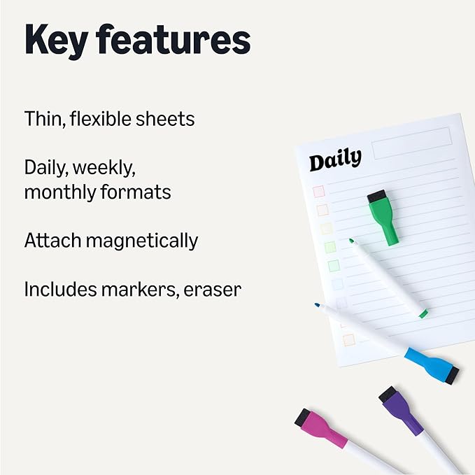 Amazon Basics Magnetic Dry Erase Calendar Whiteboard Set (3-Pack) for Fridge, 8 Markers and Eraser-DeskLoop Office