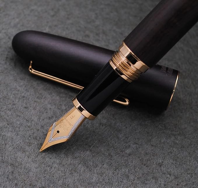 JINHAO 9036 Natural Wood Fountain Pen Handmade Ink Pen (Fine Nib 0.5mm, Ebony Wood)-DeskLoop Office