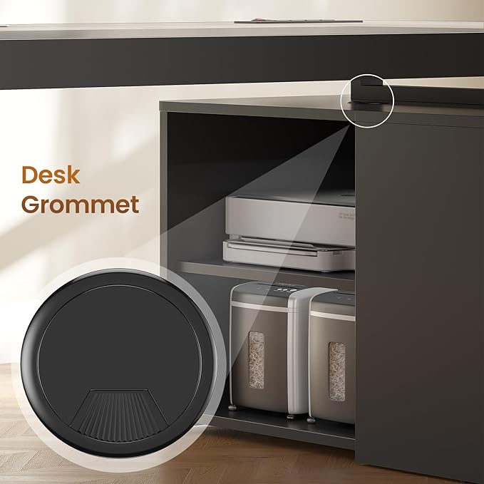 Itaar 70.9" Executive Desk, Large Computer Desk with Drawers and Lateral File Cabinet, Office Desk with Removable Shelves, Business Furniture Desk Workstation for Home Office, Gray-DeskLoop Office