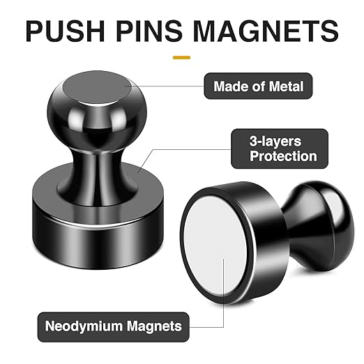MIKEDE Whiteboard Magnets, 60Pcs Fridge Magnets Small Magnetic Push Pins Strong Magnets for Whiteboard, Black Neodymium Refrigerator Magnets Perfect for School, Classroom,Kitchen and Map Magnets-DeskLoop Office