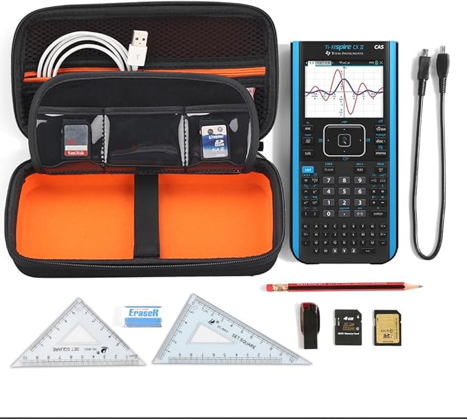 BOVKE Calculator Case for Texas Instruments TI-Nspire CX II CAS/CX II/CX CAS/CX Color Graphing Calculator and More - Extra Mesh Pocket for USB Cables and Other Accessories, Black-DeskLoop Office