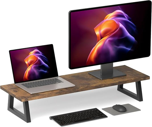 TEAMIX 31.5 inch Dual Monitor Riser for 2 Monitors, Long Monitor Stand Riser TV Stand Riser Monitor Stand for Desk Wood & Steel Desktop Riser Desk Organization Home Office-DeskLoop Office