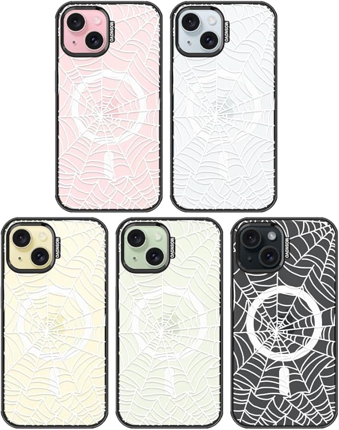 MOSNOVO Magnetic Case for iPhone 15, 10ft Military-Grade Protection, Compatible with Magsafe, Shockproof Phone Case for iPhone 15 - Spider Web - Clear Black-DeskLoop Office