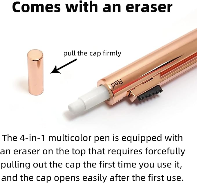 YOUMI 멀티컬러 펜 4 in 1 다기능 펜, 금속 케이스 0.5mm 샤프 레드 볼펜, 블루 볼펜 및 블랙 볼펜, 저널링용 선물 (블루)