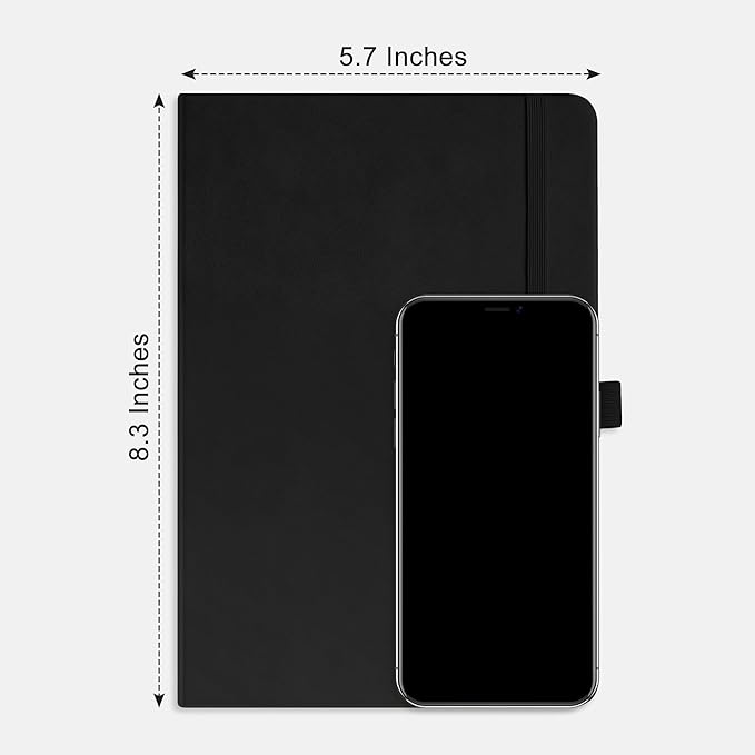 RETTACY Lined Journal Notebook, 2-Pack, 192 Numbered Pages per Pack, A5 Medium Size (5.7'' x 8.3''), for Men & Women, Writing, Work, Leather Hardcover, 100 GSM Thick Paper (Black & Black)-DeskLoop Office