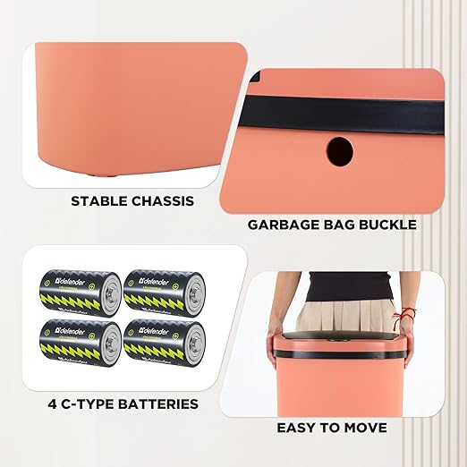 PayLessHere 13 Gallon Trash Can Kitchen Trash Can Automatic Garbage Can with Lid Touch Free High-Capacity Motion Sensor for Kitchen Bedroom Bathroom Office Wateproof Trash Bin (2, Pink)-DeskLoop Office