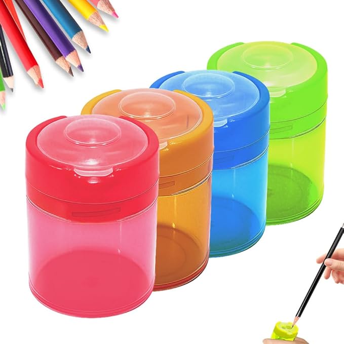 4 Pcs Pencil Sharpeners with Lid, 2025 New Small Dual Hole Manual Pencil Sharpener, Colored Handheld Pencils Sharpener for Classroom Home Office Back to School Supplies (Round)-DeskLoop Office