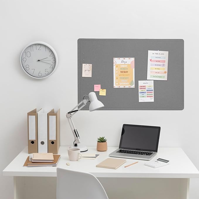 Bulletin Board, 36 x 24 Inches Felt Pin Board - Decorative Cork Alternative for Wall, 3' x 2' Foldable Picture Self-Adhesive Vision Prayer Board With 20 Pushpins - Gray-DeskLoop Office