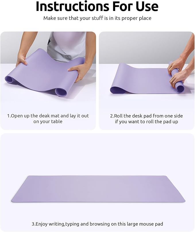 YSAGi Leather Desk Protector, Office Mat, Large Mouse Mat, Non-Slip PU Leather Blotter, Laptop Desk, Waterproof Writing Pad for Office and Home (Light Purple, 35.4" x 17")-DeskLoop Office