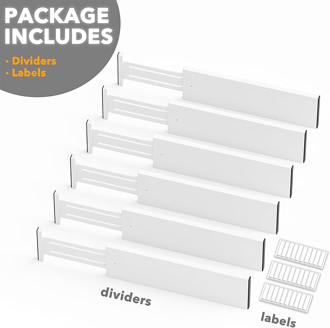 SpaceAid Bamboo Dresser Drawer Dividers 6 Pack, 4.65“ High Adjustable 17“-22” Drawer Organizers, Expandable Organization for Clothing, Clothes, Dressers, White-DeskLoop Office