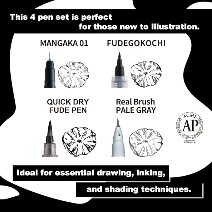 Kuretake ZIG Inktober Special Set, ZIG ILLUSTRATION BASIC SET NO.4 for Manga Drawing, Lettering and Calligraphy, Professional Artist Quality, Made in Japan-DeskLoop Office