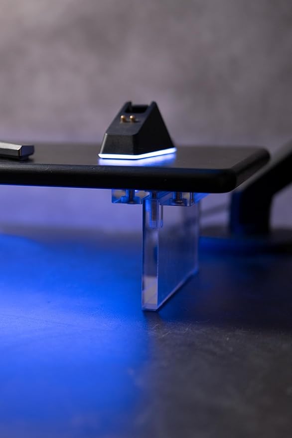 Bamboo Monitor Stand Riser with RGB Lights,31.5 Inches Desktop Shelf with Acrylic Legs Supports for Desk, PC Computer Monitor, Laptops, Printer, Speakers (Black)-DeskLoop Office