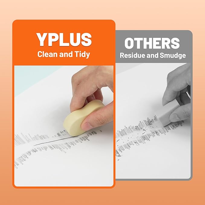 Yplus Eraser Line - Hipolymer Pencil Erasers for School Office, Cute White Rubber Eraser for Kids, Artist No Residues, 6 Pcs Stocking Stuffers for Kids Toddler-DeskLoop Office