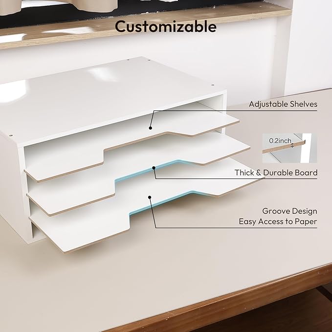 12x18 Construction Paper Organizer, 4-Tiers Paper Storage Shelf, Wooden Desk Organizer, File Holder and Letter Tray for Office, Home, Classroom-DeskLoop Office