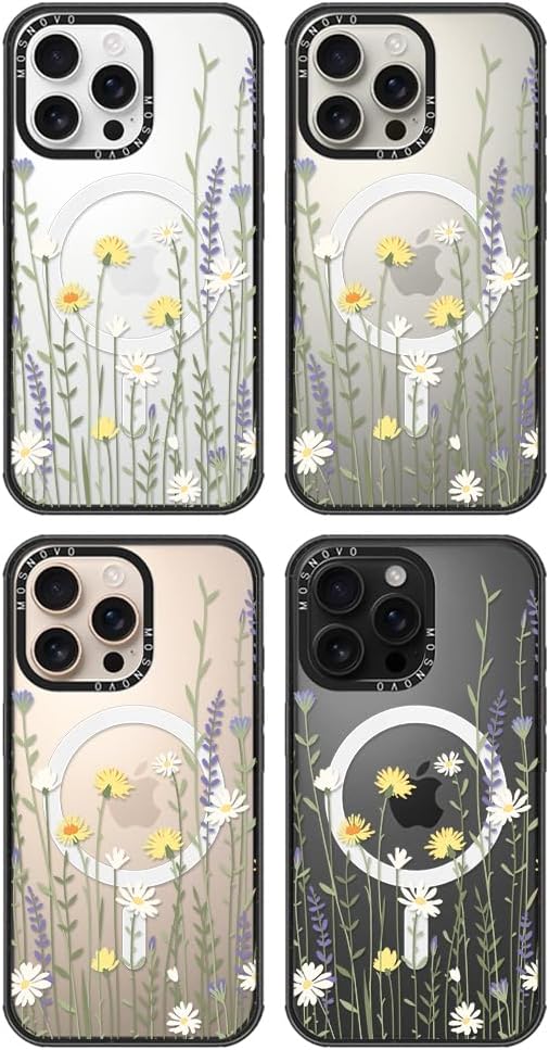 MOSNOVO Magnetic Case for iPhone 16 Pro Max, 10ft Military-Grade Protection, Compatible with Magsafe, Shockproof Phone Case for iPhone 16 Pro Max - Wild Meadow - Clear Black-DeskLoop Office