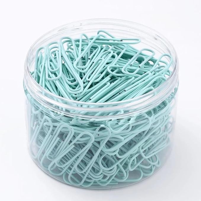 Macaron Colored Paper Clips, 1.1" Medium Paper Clip(28mm, 600pcs Paperclips for Office Supplies and Organization (Cyan)