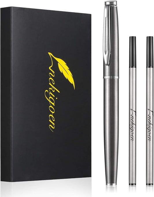 Rollerball Pen Fine Point Gel Black Ink Smooth Writing,Luxury Rollerball Pen with Chrome Finish Fancy Pen Gift Set for Executive Business Office School,Professional,Executive Pen G3 (Silver)-DeskLoop Office