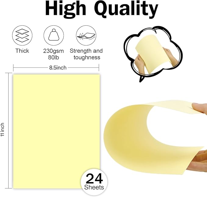 24 Sheets Yellow Cardstock 8.5 x 11 Thick Paper, Goefun 80lb Card Stock Printer Paper for Invitations, Menus, Wedding, DIY Cards-DeskLoop Office