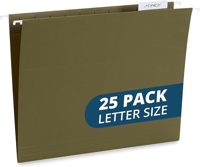 Blue Summit Supplies 25 Hanging File Folders, Reinforced Hanging Folders, Standard File Folders for Filing Cabinet, Letter Size, Green, 25 Pack-DeskLoop Office
