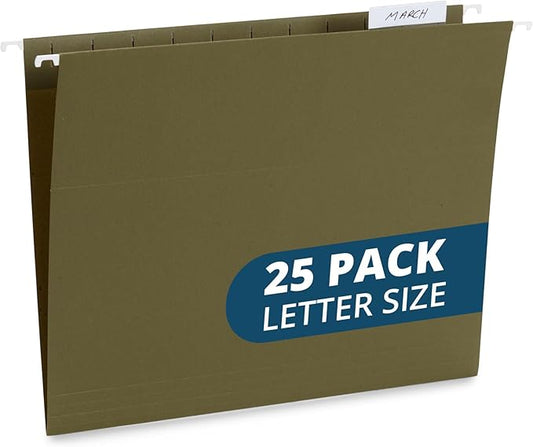 Blue Summit Supplies 25 Hanging File Folders, Reinforced Hanging Folders, Standard File Folders for Filing Cabinet, Letter Size, Green, 25 Pack-DeskLoop Office