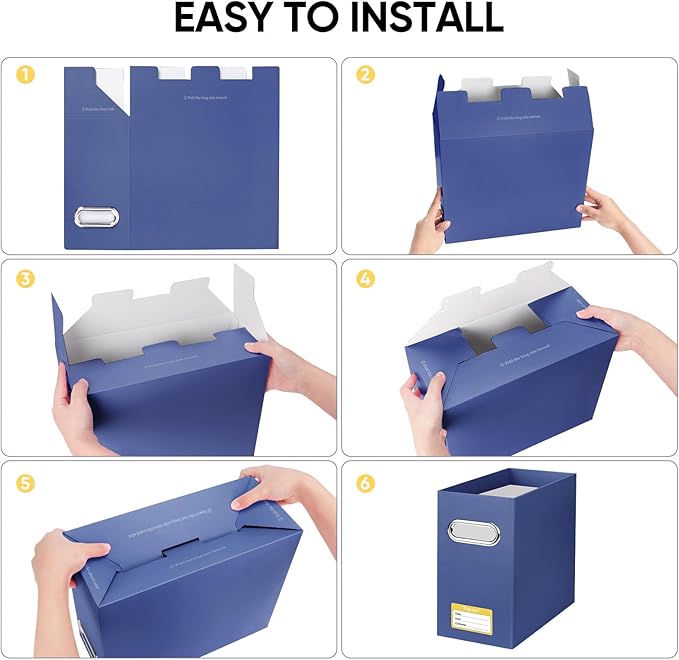 BALEINE File Organizer Box, Cardboard File Folder Organizer with Handle for Letter Size, Portable Collapsible Hanging Filing Box for Home Office Document Storage (4 Pack, Navy)-DeskLoop Office