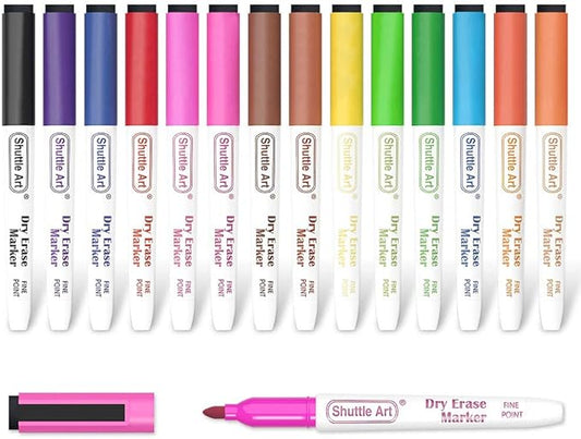 Shuttle Art Dry Erase Markers, 15 Colors Magnetic Whiteboard Markers with Erase,Fine Point Perfect For Writing on Whiteboards, Dry-Erase Boards,Mirrors for School Office Home-DeskLoop Office