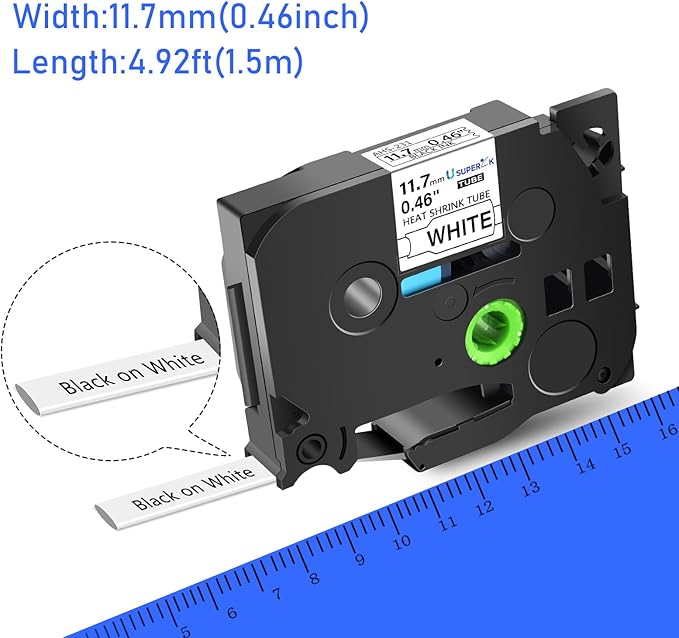 SuperInk 5 Pack Compatible for Brother Ptouch HSe-231 HSe231 HS-231 HS231 0.46 1/2'' 11.7mm Black on White Heat Shrink Tube Label Tape use in PT-D210 PT-D400 PT-E300 PT-E500 PT-P750WVP Label Maker-DeskLoop Office