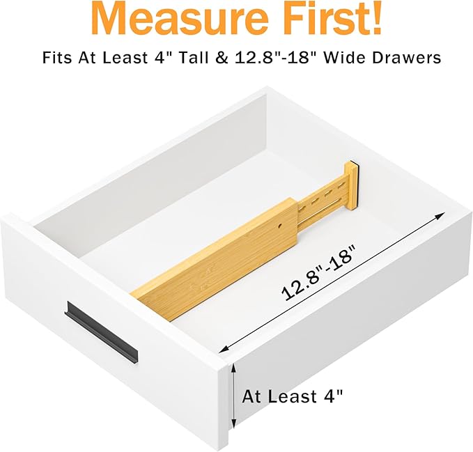 Bamboo Drawer Dividers 4" High, 12.8-18" Adjustable Drawer Organizers for Clothes,Expandable Dresser Separators in Bedroom/Kitchen/Bathroom/Office Organization and Storage,4 Pack-DeskLoop Office