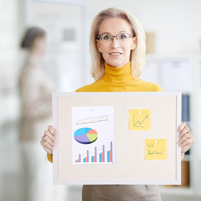 OWLKELA 13.3"x17.7" inch Bulletin Board with Linen, White Wood Style Frame, with 10 Pushpins, Linen Cork Board, Ideal for School, Home & Office-DeskLoop Office