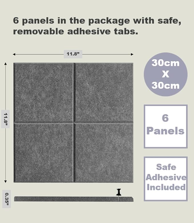 Cork Board 24 x36 Alternative - 6 Pack Felt Wall Tiles with Safe Removable Adhesive Tabs, Cork Boards for Walls Cork Board for Home Office Pin Board Tack Board - Gray-DeskLoop Office