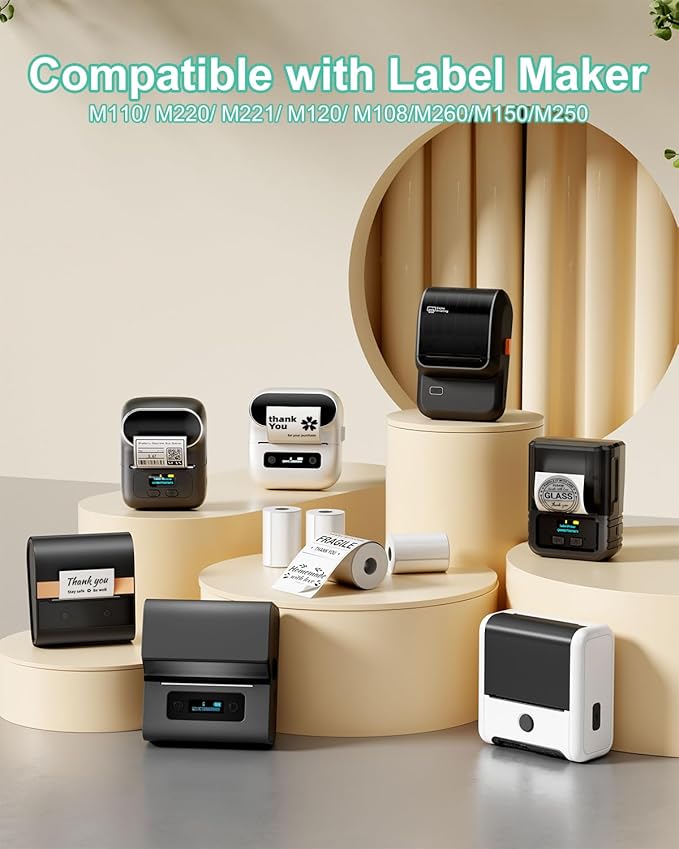 M100 Square Label 1.57'' x 1.18'' (40 x 30 mm), Compatible with Label Maker M110/ M220/ M221/ M120/ M200/M260/M150, White, 230 Labels/Roll, Multi-Purpose Adhesive Thermal Labels, Black on White-DeskLoop Office