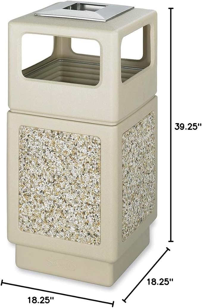 Safco Products Canmeleon Outdoor/Indoor Aggregate Panel Trash Can with Ash Urn 9473TN, Tan, Decorative Fluted Panels, Stainless Steel Ashtray, Weather Resistant-DeskLoop Office