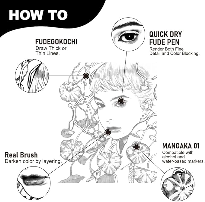 Kuretake ZIG Inktober Special Set, ZIG ILLUSTRATION BASIC SET NO.4 for Manga Drawing, Lettering and Calligraphy, Professional Artist Quality, Made in Japan-DeskLoop Office