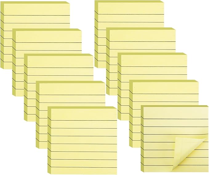 10 Pack Lined Sticky Notes 3x3 Inch 800 Sheets Yellow Self-Stick Note Pads, Sticky Notes with Lines Super Sticky Easy Remove for School Office Meeting-DeskLoop Office