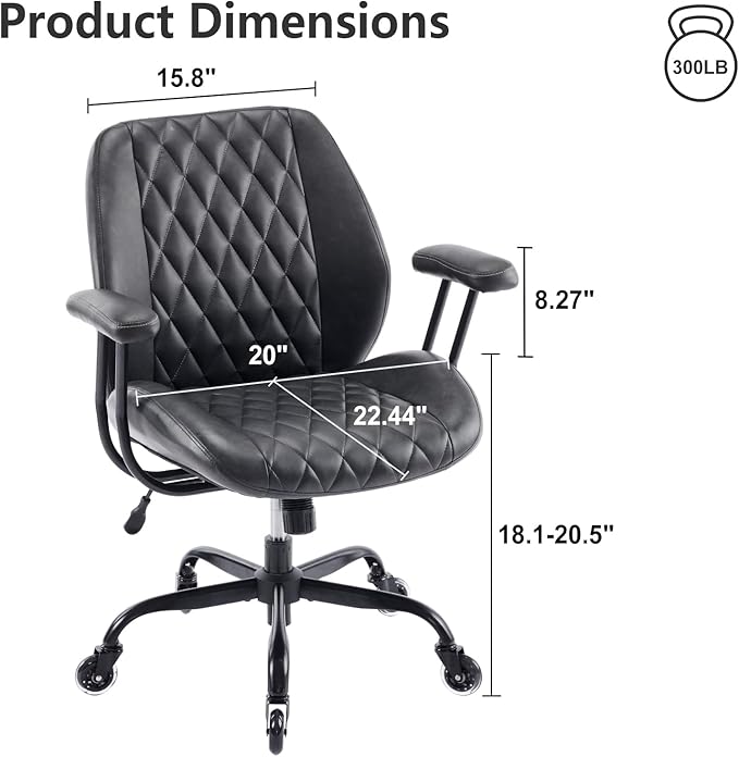 YFO Home Office Desk Chair Office Rubber Casters Ergonomic Computer Chair with Lumbar Support Adjustable Height Rolling Swivel Executive Task Armrests Chair, Black PU