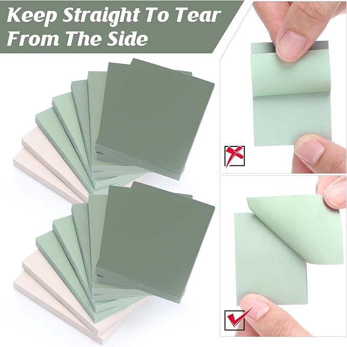 Fainne 60 Pads Sticky Notes Bulk 1.5 x 2 Inch Mini Self Stick Note Small Assorted Bright Colors Paper Memo for Office School Notebook Supplies 50 Sheets/pad (Simple Style,Green Series)-DeskLoop Office