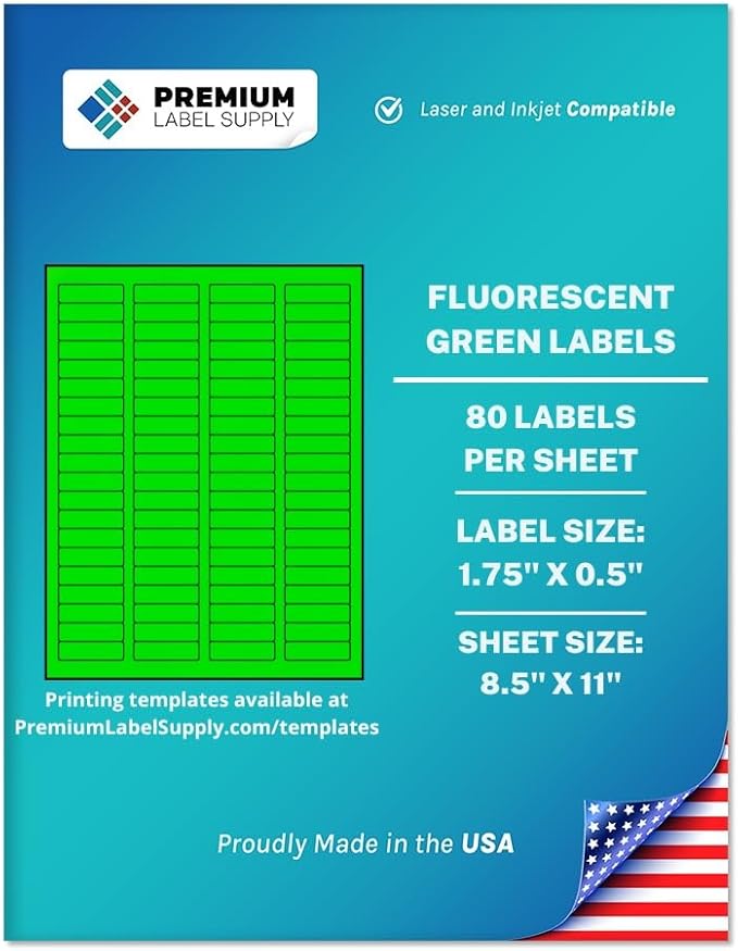 Premium Label Supply Bright Neon Color Fluorescent Sticker Labels - 1.75" x 0.5" Return Address Labels - (Fluorescent Green, 2000 Labels)-DeskLoop Office