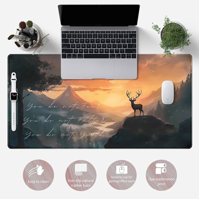 Misty Forest Desk Pad Mat Anime Mouse Pad Gaming Playmat, Large Mouse Pad Deer Desk Mouse Laptop Keyboard Pad Computer Mats for Desktop Full Desk Mouse Pads Office Desk Game(31.5x15.8 in)-DeskLoop Office