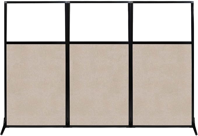 Versare Office Workstation Screen | Portable Wall Divider | Modern Cubicle | Freestanding Privacy Screen | Flexible Work Space | 3 Panels | 99" Wide x 70" Tall Beige SoundSorb Panels with Window-DeskLoop Office