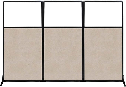 Versare Office Workstation Screen | Portable Wall Divider | Modern Cubicle | Freestanding Privacy Screen | Flexible Work Space | 3 Panels | 99" Wide x 70" Tall Beige SoundSorb Panels with Window-DeskLoop Office