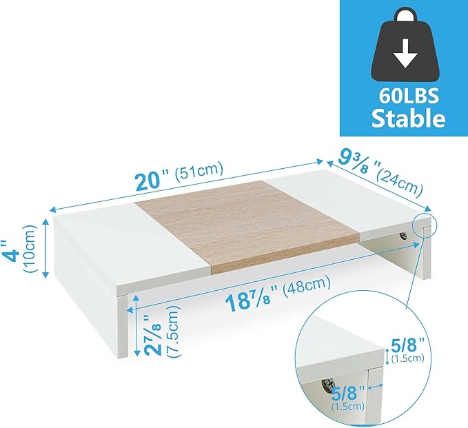 TEAMIX 20 Inch Monitor Stand Riser, Wooden Desktop Riser for TV/PC/Laptop/Printer, Cozy Monitor Riser with Storage, Laptop Shelf for Home Office-DeskLoop Office