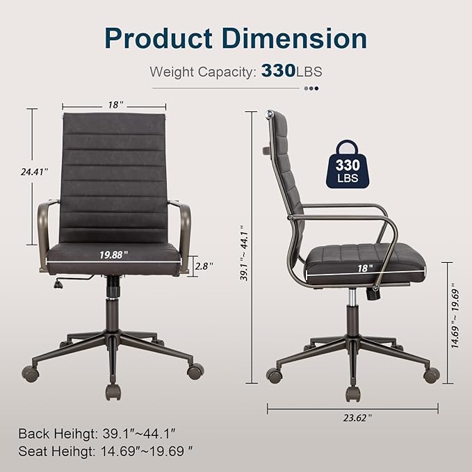 Okeysen Office Desk Chair Conference Room Chairs Modern Ergonomic Executive Swivel Chair Adjustable Height PU Leather Home Desk Chair with Armrests Comfy Computer Task Chairs with Wheels (Retro Black)-DeskLoop Office