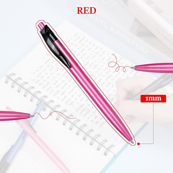 Retractable Red Ballpoint Pen for Smooth Writing 1.0mm Medium Pack of 100, Click pens with Comfort grip, Idea for Journaling, Planner, Note Taking Office School Supplies-DeskLoop Office
