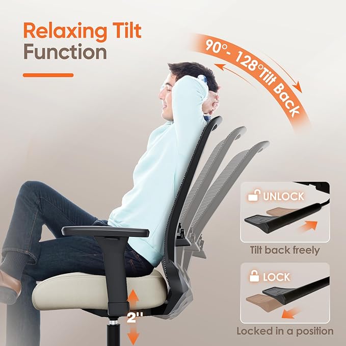 Ergonomic Office Chair, Mesh Computer Desk Chairs with Adjustable Lumbar Support, 3D Armrests, Tilt Function, Comfy Wide Seat, Swivel Executive Work Task Chair for Company and Home-DeskLoop Office