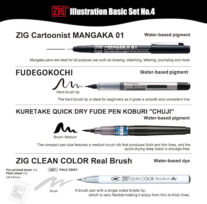 Kuretake ZIG Inktober Special Set, ZIG ILLUSTRATION BASIC SET NO.4 for Manga Drawing, Lettering and Calligraphy, Professional Artist Quality, Made in Japan-DeskLoop Office
