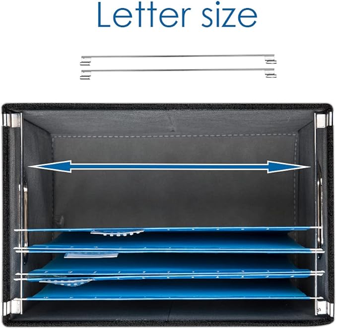 PRANDOM File Organizer Box - Set of 2 Collapsible Decorative Linen Filing Storage Hanging File Folders with Lids Office Cabinet Letter Size Black (14x9.3x10.8 inch)-DeskLoop Office