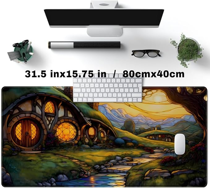 Cute House Anime Mouse Pad Desk Mat Gaming Playmat MTG Game Mat Large Gaming Mousepad for Desk Computer Keyboard Laptop Pad, Desk Decor Home Office with Stitched Eges Pad (31.5x15.7 in)-DeskLoop Office