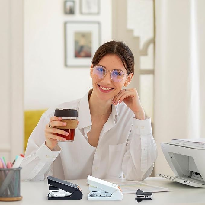M&G Effortless Stapler 50 Sheet Capacity One-Touch Stapling, Heavy Duty Desktop Stapler Includes 1000 Staples and Remover, Portable Handheld Staplers for Home & Office (White)-DeskLoop Office
